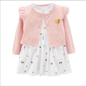 Baby girl’s  2 piece heart design dress w/cardigan